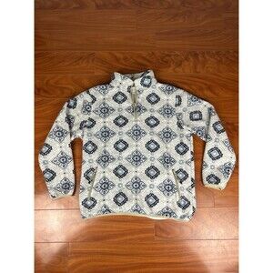 PacSun Pullover Mens Large White Blue Fleece Quarter Zip Aztec Geometric Print